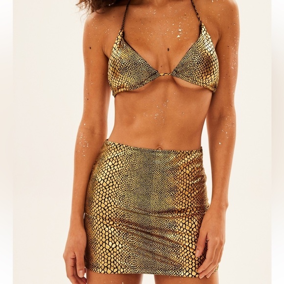 Swimwear Crocodile Print Set 3 Piece Bikini Bathing Suit With Cover Up Skirt M - Picture 1 of 16